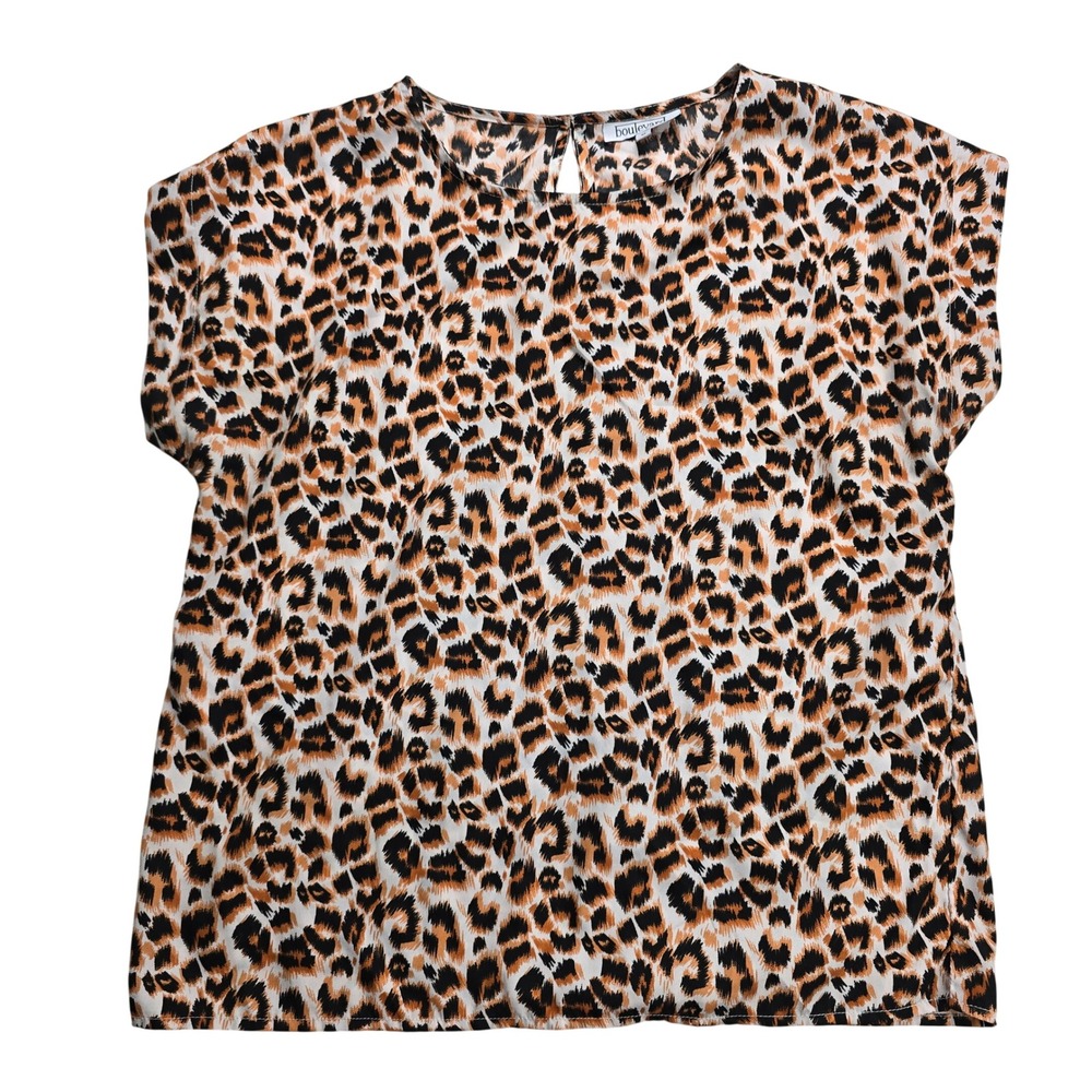 Boulevard Leopard Print Blouse Womens Medium Brown Tan Cap Sleeve Top